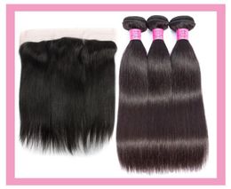 Malaysian Unprocessed Human Hair 3 Bundles With 13X4 Lace Frontal Baby Hair Extensions Straight Human Hairs Wefts Frontals 1030in5135891