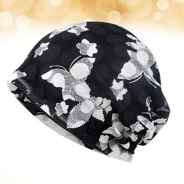 Berets Caps Chemo Scarf Beanie Cover Cap Satin Chemotherapy Sleeping Night Headwear Headwrap ( Black )