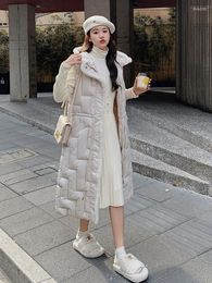 Women's Vests Vest Women Beige Sleeveless Down Cotton Coat 2024 Autumn Winter Fashion Long Loose Thick Warmth Hooded Waistcoat Clothing