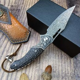 Damascus Defence Pocket Folding Knife Wood Handle High Quality Tactical EDC Knives Outdoor Camping Hunting Tool Collection Gifts