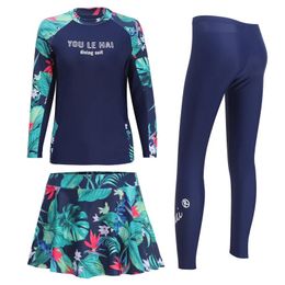 Wear Sunscreen Upf50+ Full Body Women's Rash Guard 3 Piece Long Sleeve Swimsuit Female Surfsuit Uv Protective Swimwear Diving Suit