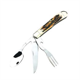 Multitools Antler Handle Tactical Folding Pocket Knife Outdoor Camping Hunting EDC Knives with Scoop Fork