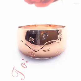 Cluster Rings 585 Purple Gold Engraved Small Flower Glossy Wide For Women Plated 14K Rose Simple And Shiny Ring Banquet Jewelry