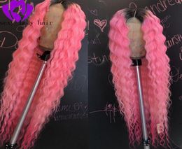 Fast water wave Ombre pink lace frontal Wig Two Tone Colour Brazilian Full Lace Front Wigs With Baby Hair9141923