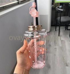 473ML Large Capacity Limited Edition Mug Gradient Cherry Blossom Glass Original Cup with Cute Straw280Y1295685