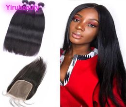 Indian Unprocessed Human Hair Three Bundles With 6X6 Lace Closure Middle 3 Part Straight Virgin Hair Extensions Lace Closures4477827