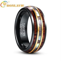 Wedding Rings BONLAVIE 8mm Black Gold Inlaid Wood Grain Abalone Shell Tungsten Carbide Men039s Ring Fashion Jewelry4252555