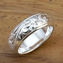 Cluster Rings Huitan Delicate Floral Pattern Caved Women Wedding Bands Silver Colour Unique Gift For Lady Aesthetic Flower Finger Jewellery