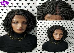 200density full short Braided Wigs Box Braids Wigs For Black Women Lace Front Braid Wig Curly 14inch Black Brown With Body Hair2536884