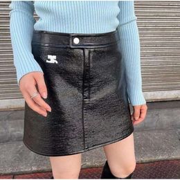 Top Quality Women Skirt Designer High Waist PU Leather Courreges Skirts Black A line Empireel cheap loe qing