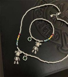 925 Stamp Necklace Bracelet Jewelry Trend Simple String of Beads Design Bear Zircon Pendant Party Jewelry GC11355245983