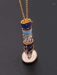 Pendant Necklaces 2021 Hand Painted Enamel Necklace Multiple Teacup Long Chain Choker Bijoux Femme Bijuteria Women Jewellery Gifts16564216