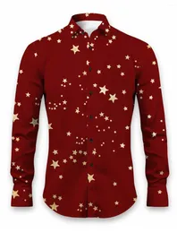 Men's Casual Shirts Long Sleeve Hawaiian Shirt Gold Floral Fashion Beach Star Clothing Buttons