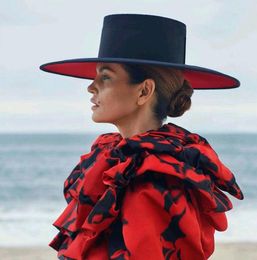 Classical UNISEX WIDE BRIM SPLICE TWO TONE WOOL FEDORA Winter Warm Wide Brim Women Hats Red Black Ladies Church Derby Dress Hat LJ5054895