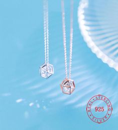 925 Sterling Silver Crystal Hollow Polygon Zircon Necklace Geometric Pendant Jewellry rose gold plated modern fashion jewelry6290456
