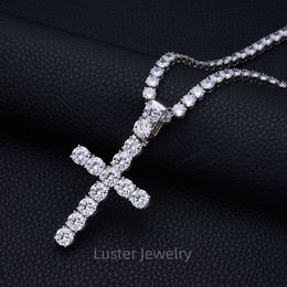 necklace moissanite chain Luster Hiphop 925 Sterling Silver 6/8/12mm Moissanite Tennis Chain and 8mm Big VVS Moissanite Cross Pendant for Men