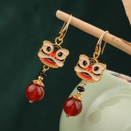 Dangle Earrings Fashion Original Vintage Design Opera Smailing Face Tiger Ethnic Cloisonne Nature Stones For Women