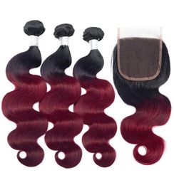 Brazilian Ombre 1b99J Body Wave Human Hair Weaves with Lace Closure Human Hair Weaves Ombre Colour Hair Extensions5121569