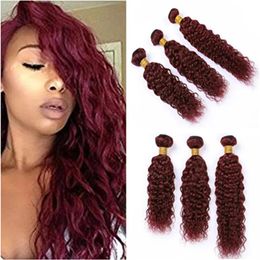 Wefts #99J Wine Red Brazilian Wet and Wavy Human Hair Bundles Burgundy Red Virgin Hair Weft Extensions Water Wave Human Hair Weaves Mixe