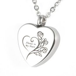 Lily Stainless Steel Memorial Pendant Always in my heart Urn Locket Cremation Jewellery Necklace with gift bag and chain229l