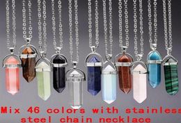 Necklace Jewellery Healing Crystals Amethyst Rose Quartz Bead Chakra Point Women Men Natural Stone Pendants Leather Necklaces Factor5502832