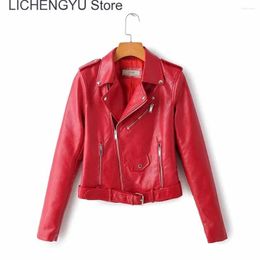 Women's Leather 2024 Arrival Brand Winter Autumn Motorcycle Jackets Yellow Jacket Women Coat Slim PU