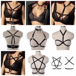 Belts Punk Faux Leather Pentagonal Body Harness Lingerie Bondage Chest Cage Strappy Suspenders Beauty Goth Sexy Bra Tops Accessori234P