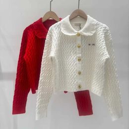 the Right Version of Niche Sweet Cute Style Doll Collar Fried Dough Twists Knitting Sweater Cardigan 23 Autumn and Winter Slim Jacket