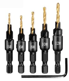 5pcs Countersink Drill Woodworking Drill Bit Set Drilling Pilot Holes For Screw Sizes 5 6 8 10 127228252