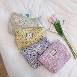 Storage Bags Korea Floral Makeup Brushes Organiser Bag Cotton Fabric Women's Cosmetic Cases Girls School Pencil Pen Case Pouch Purse