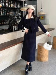 Two Piece Dress Elegant Women's Suit Jacket Skirt Set Autumn And Winter 2024 Temperament Versatile Office Lady Short Coat Slim Long