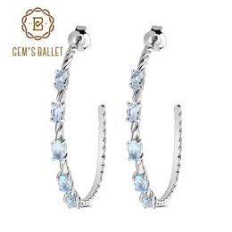 Huggie Gem's Ballet 2.94Ct Oval Natural Sky Blue Topaz Gemstone Hoop Earrings 925 Sterling Silver Fine Jewelry For Women Wedding