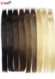 ZZHAIR 1424 inches 100 Brazilian Tape Remy Human Hair Extensions 20pcspack Glue In Hair Skin Weft 30g70g3783060