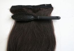 80g 1pcsset 20 22inch Remy Human Hair Clip in Hair Extensions 1BOff Black Straight hair comb2462401