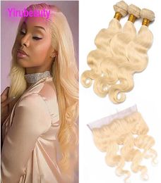 Brazilian Virgin Hair Extensions 3 Bundles With 13X4 Lace Frontal 4 Pieceslot Silky Straight 613 Blonde Straight Hair Wefts With5611993