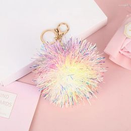 Keychains 1pc Colorful Illuminated Golden Ball Hair Keychain Fur Pendant Small Gift Bag Decorations