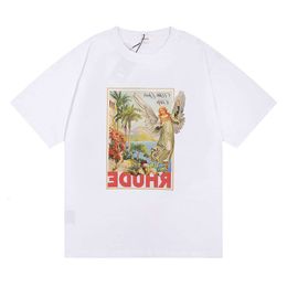 Rhude Brand Printed T Shirt Men Women Round Neck T-shirts Spring Summer High Street Style Quality Top Tees RHUDE Asian Size S-XL Camiseta cheap loe