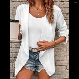 Women's Blouses Cardigans Top Women 2024 Casual Solid Colour Long-sleeved Cardigan Loose Waterfall Collar Rolled-up Sleeve Shirt