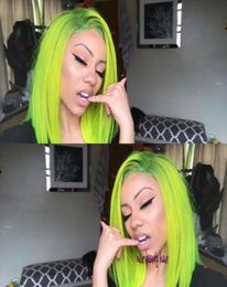 9A high quality Side part brazilian full short lace front Wigs Fluorescent green synthetic bob wig for women blondebluepink red9344116