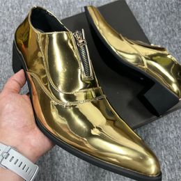 Gold Height Increase Men Shoes Formal Leather Slip-On High Heels Dress Shoes Wedding 38-46 Career Work Shoes 240102