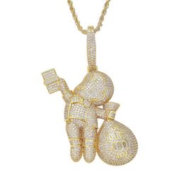 Luxury Designer Necklace Iced Out Pendant Bling Diamond Money Bag Charms Hip Hop Jewellery Mens Gold Chain Big Pendants Fashion Stat267h