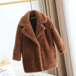 Детская одежда, осенне-зимнее детское пальто из искусственного меха для мальчиков и девочек, длинное пальто, утолщенное повседневное теплое модное детское пальто 231229