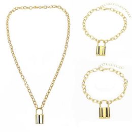 Three Piece Suit Lock Chain Necklace Punk 90s Link Gold Color Padlock Pendant Women Fashion Gothic Jewelry Necklaces159N