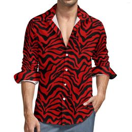 Men's Casual Shirts Zebra Print Harajuku Shirt Mens Black And Red Stripes Autumn Trendy Blouses Long Sleeve Design Oversized Clothing