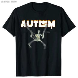 Men's T-Shirts Autism Skeleton Meme T-Shirt Humour Funny Skull Print Halloween Come Gifts Autism Awareness Neurodivergent Graphic Tee Top Q230102