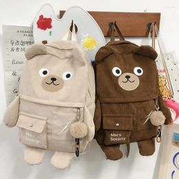 School Bags Cute Bear Backpack For College Students Korean Harajuku Corduroy Women Shoulder Bag Leisure Travel Girls Kawaii Backpacks