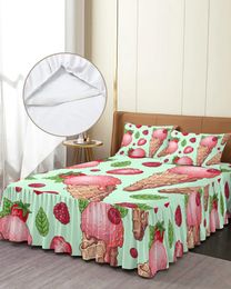 Bed Skirt Summer Ice Cream Fruit Strawberry Elastic Fitted Bedspread With Pillowcases Mattress Cover Bedding Set Sheet