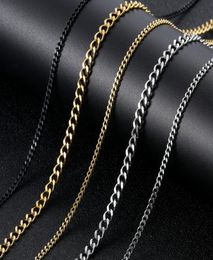 Mens Gold Chains Necklaces Stainless Steel Cuban Link Chain Titanium Steel Black Silver Hip Hop Necklace Jewelry 3mm4870139