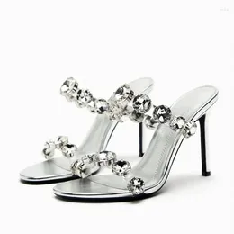 Dress Shoes Rhinestone Heeled Sandals Woman 2024 Summer Fashion Open Toe Heels Slingbacks Office Lady Stilettos Party