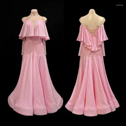 Stage Wear Ballroom Dance Competition Dress Pink Off-Shoulder Dresses Prom Dancewear Tango Practice Waltz Dancing Costume YS4876